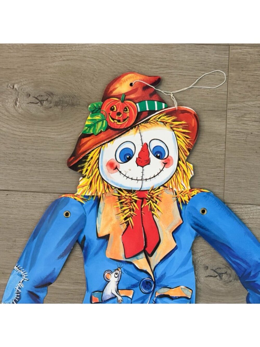 Vintage Jointed Scarecrow Diecut Halloween Fall Decor 24” ephemera